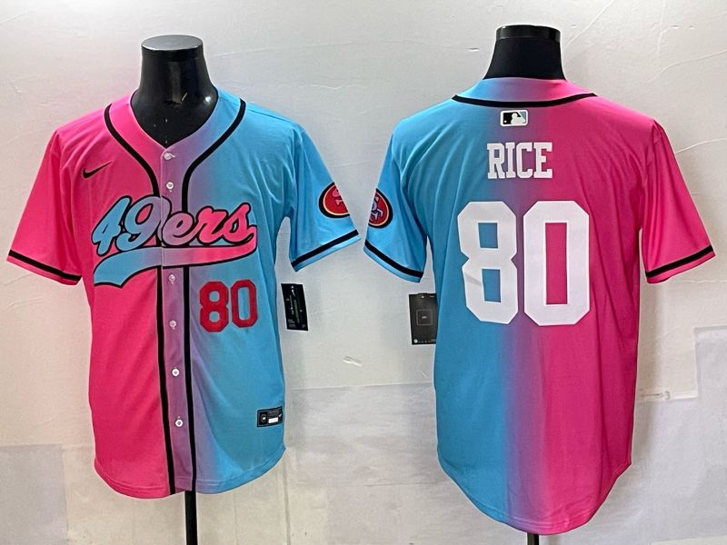 Men 2025 San Francisco 49ers 80 Rice Pink Blue Nike Limited NFL Jersey 03